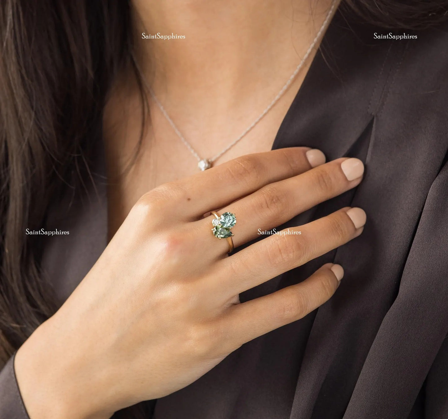 Pear Cut Green Moissanite Ring