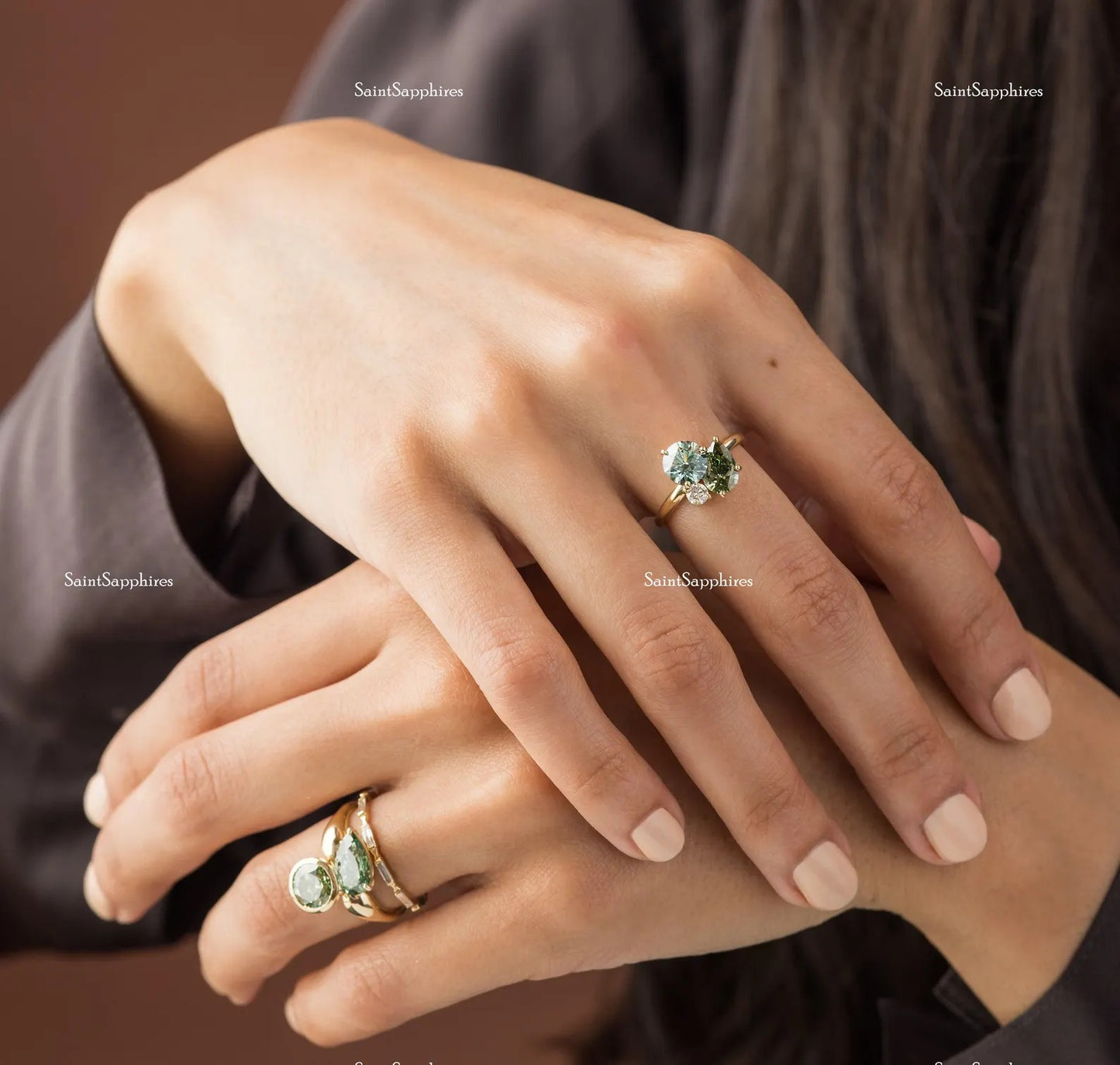 Pear Cut Green Moissanite Ring