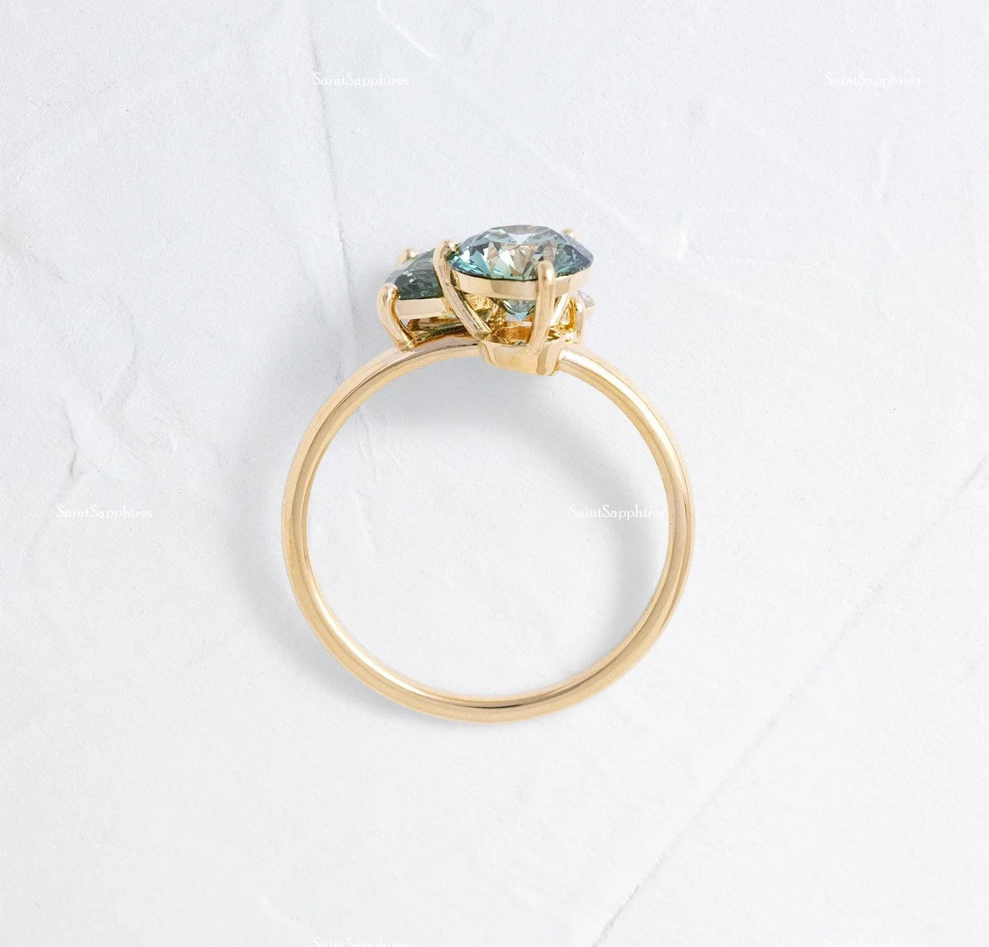 Pear Cut Green Moissanite Ring