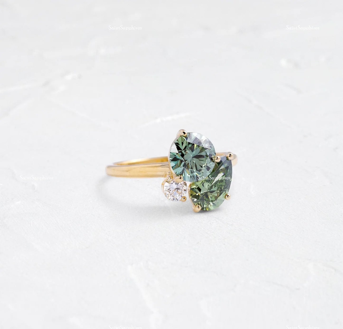 Pear Cut Green Moissanite Ring