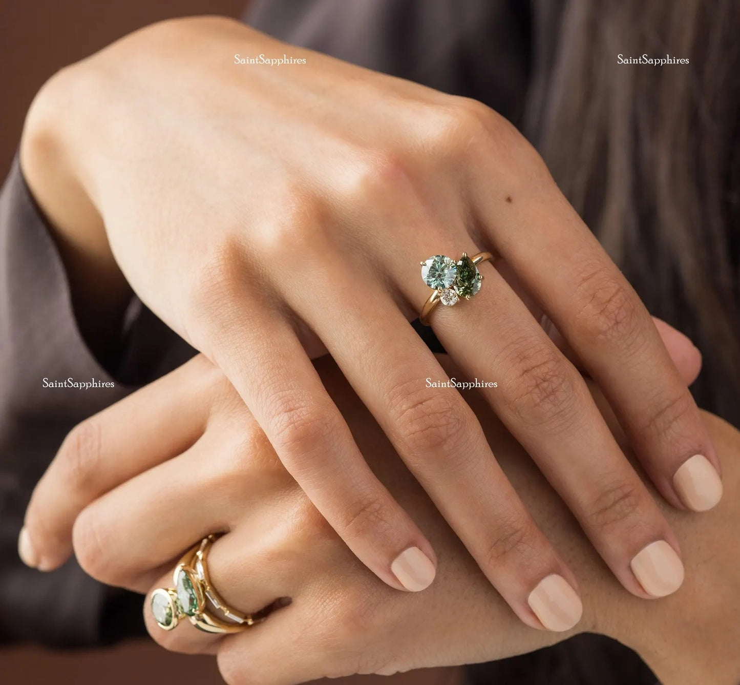 Pear Cut Green Moissanite Ring