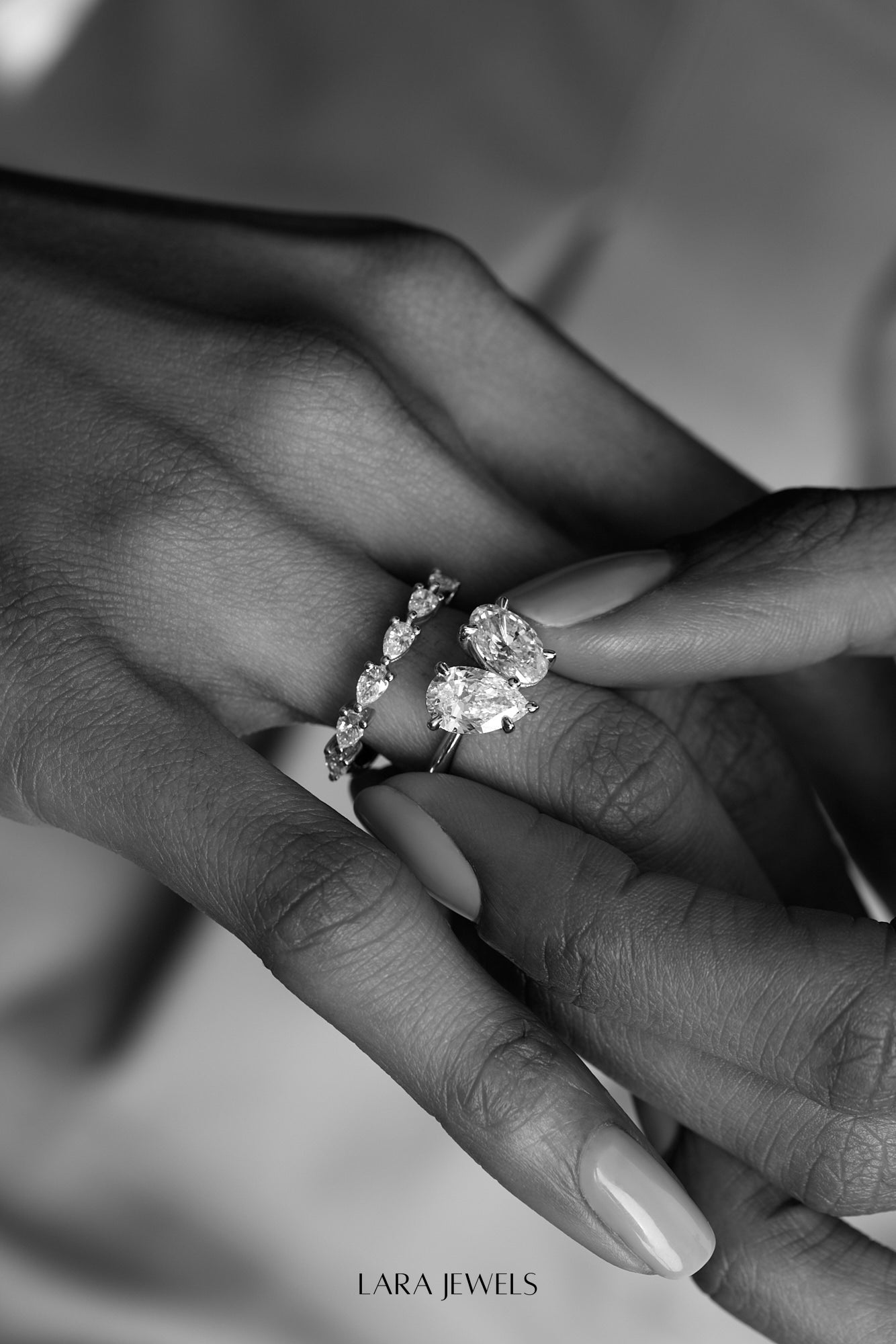 Pear Diamond Ring 18K White Gold - On model