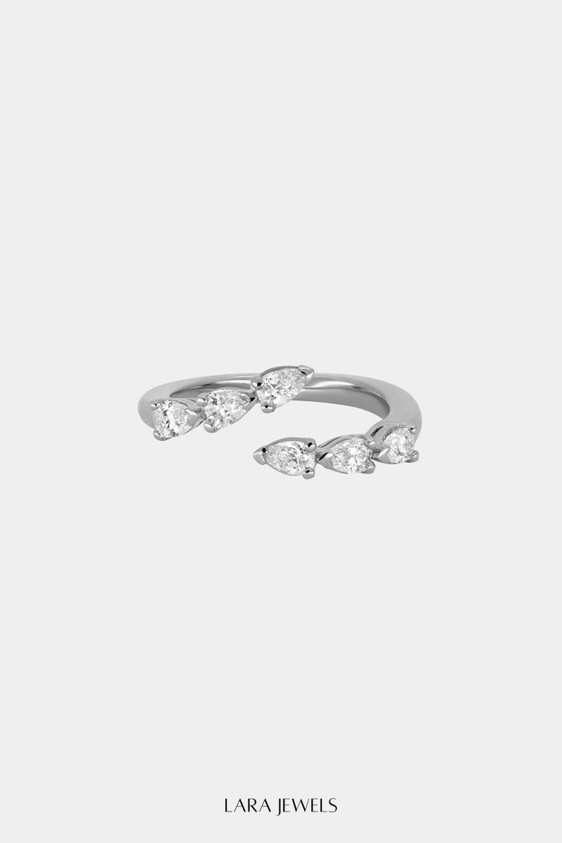 Pear Diamond Janie Wrap Ring White Gold - Front view