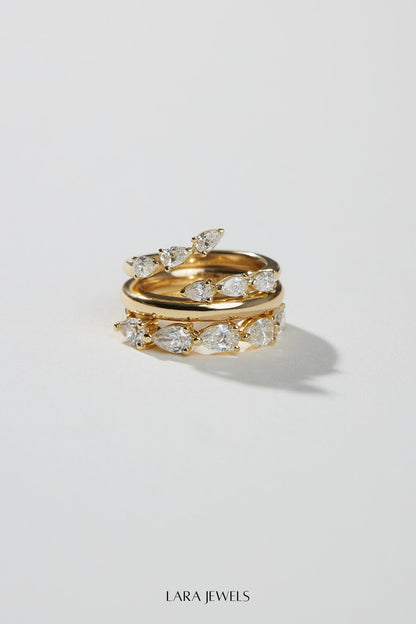 Pear Diamond Janie Wrap Ring White Gold - On model