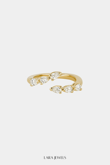 Pear Diamond Janie Wrap Ring Yellow Gold - Front view