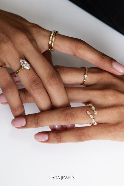 Pear Diamond Janie Wrap Ring Yellow Gold - On model