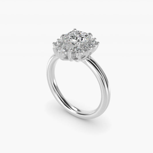 Pear Marquise and Round Ballerina Halo Diamond Engagement Ring in 18k White Gold - Asscher Center