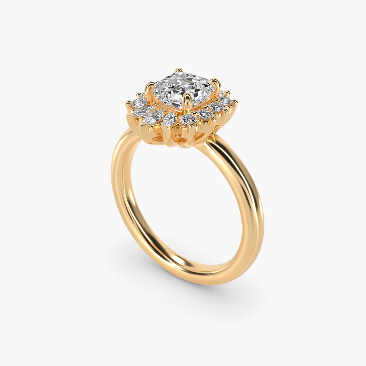 Pear Marquise and Round Ballerina Halo Diamond Engagement Ring in 14k Yellow Gold - Asscher Center