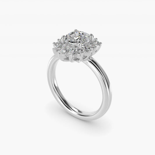 Pear Marquise and Round Ballerina Halo Diamond Engagement Ring in 14k White Gold - Cushion Center