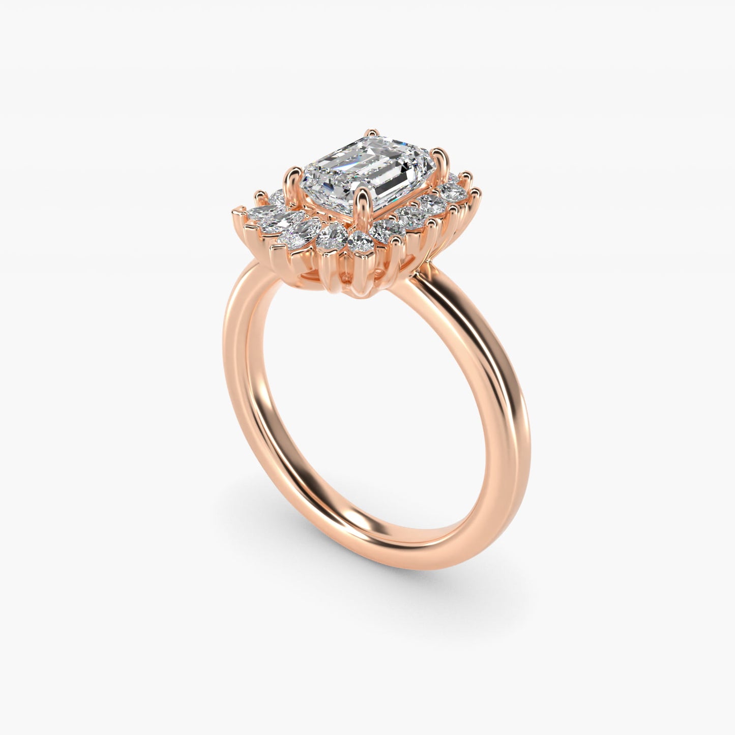 Pear Marquise and Round Ballerina Halo Diamond Engagement Ring in 14k Rose Gold - Emerald Center
