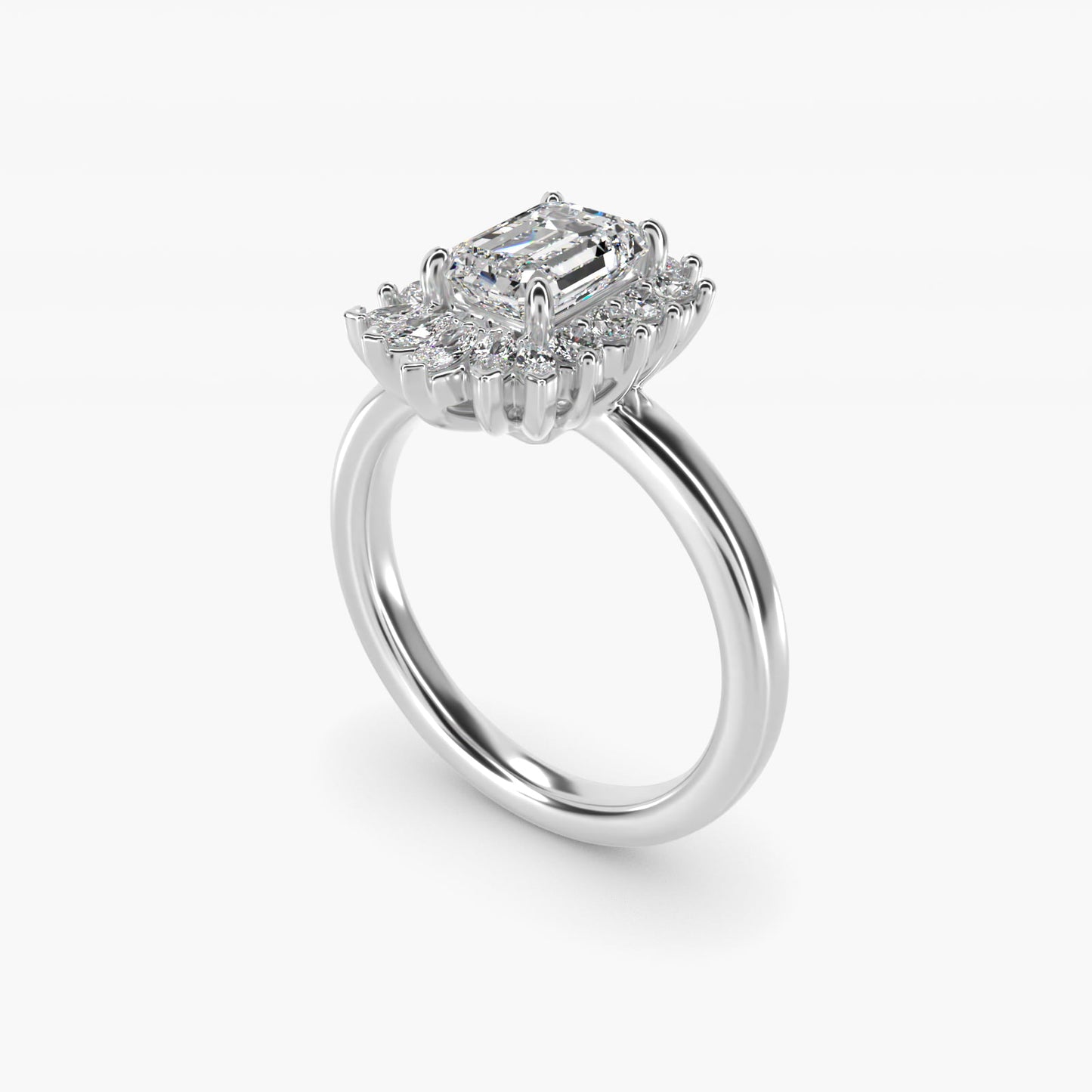 Pear Marquise and Round Ballerina Halo Diamond Engagement Ring in 14k White Gold - Emerald Center