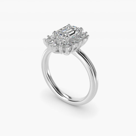 Pear Marquise and Round Ballerina Halo Diamond Engagement Ring in 14k White Gold - Emerald Center