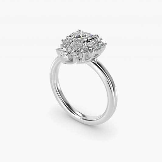 Pear Marquise and Round Ballerina Halo Diamond Engagement Ring in Platinum - Heart Center