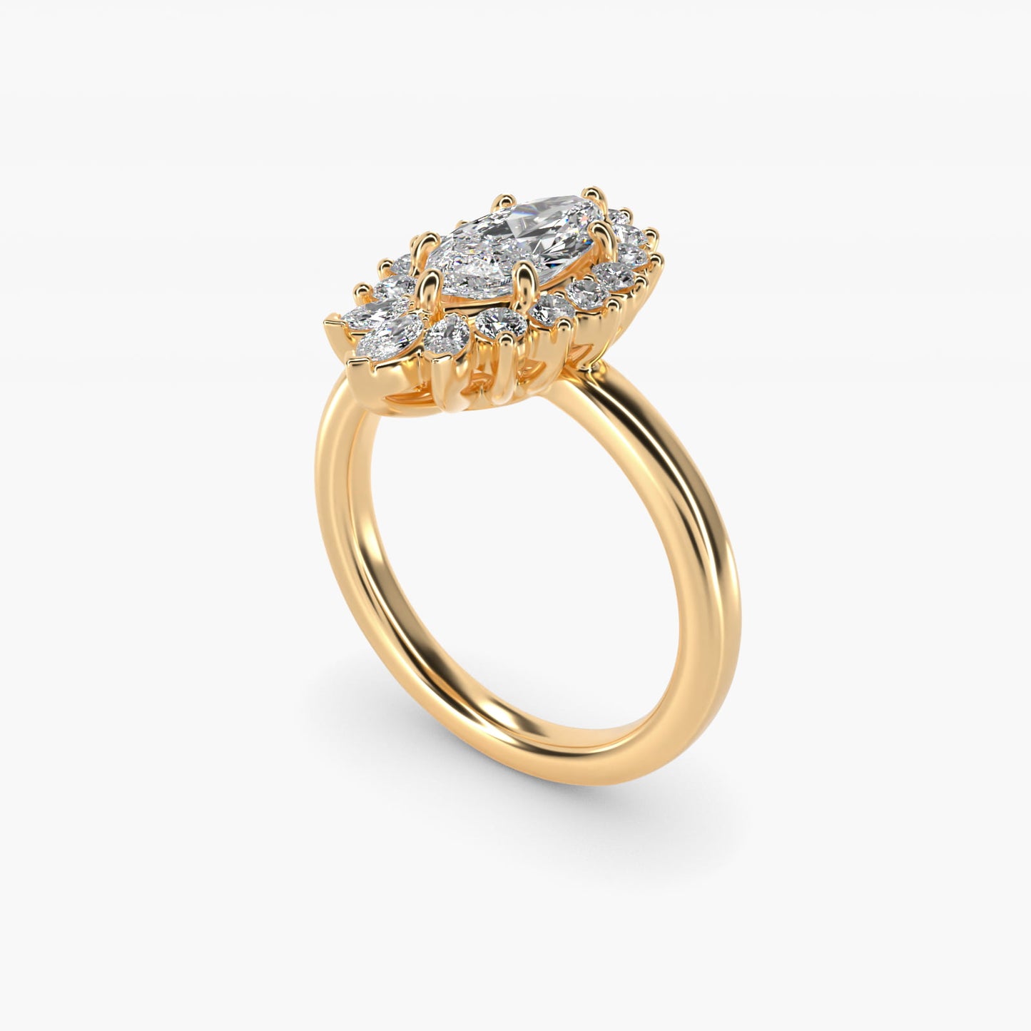 Pear Marquise and Round Ballerina Halo Diamond Engagement Ring in 18k Yellow Gold - Marquise Center