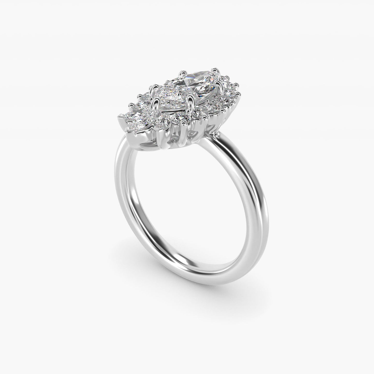 Pear Marquise and Round Ballerina Halo Diamond Engagement Ring in Platinum - Marquise Center