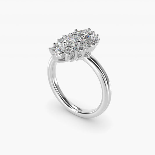 Pear Marquise and Round Ballerina Halo Diamond Engagement Ring in Platinum - Marquise Center