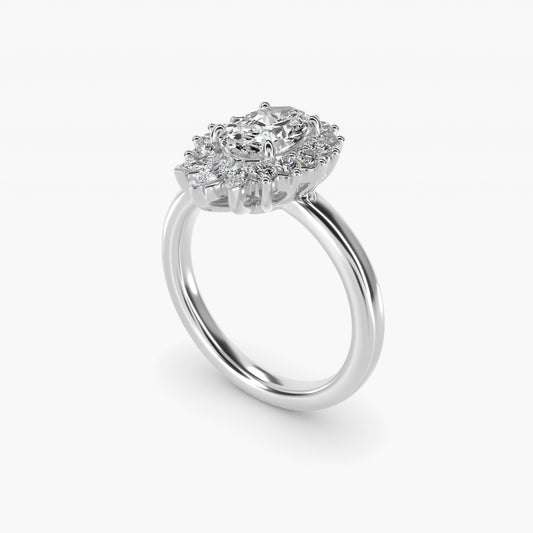 Pear Marquise and Round Ballerina Halo Diamond Engagement Ring in Platinum - Oval Center