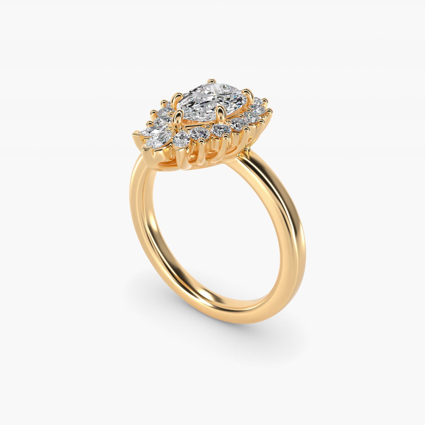 Pear Marquise and Round Ballerina Halo Diamond Engagement Ring in 18k Yellow Gold - Pear Center