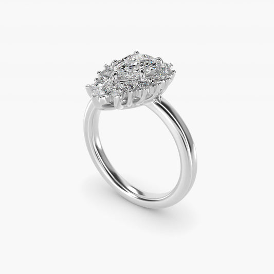 Pear Marquise and Round Ballerina Halo Diamond Engagement Ring in Platinum - Pear Center