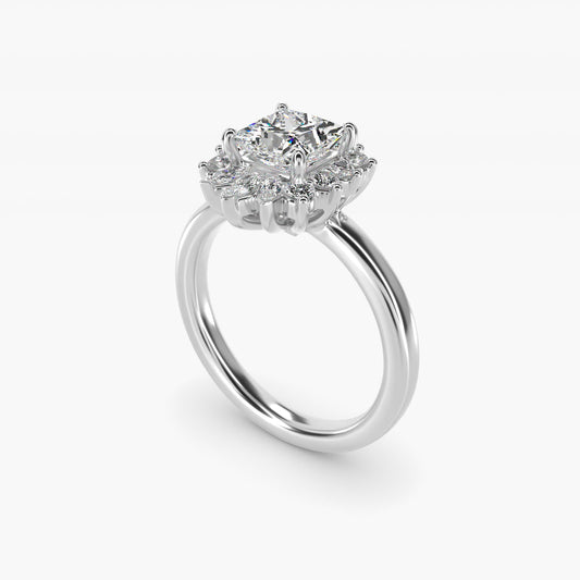 Pear Marquise and Round Ballerina Halo Diamond Engagement Ring in Platinum - Princess Center