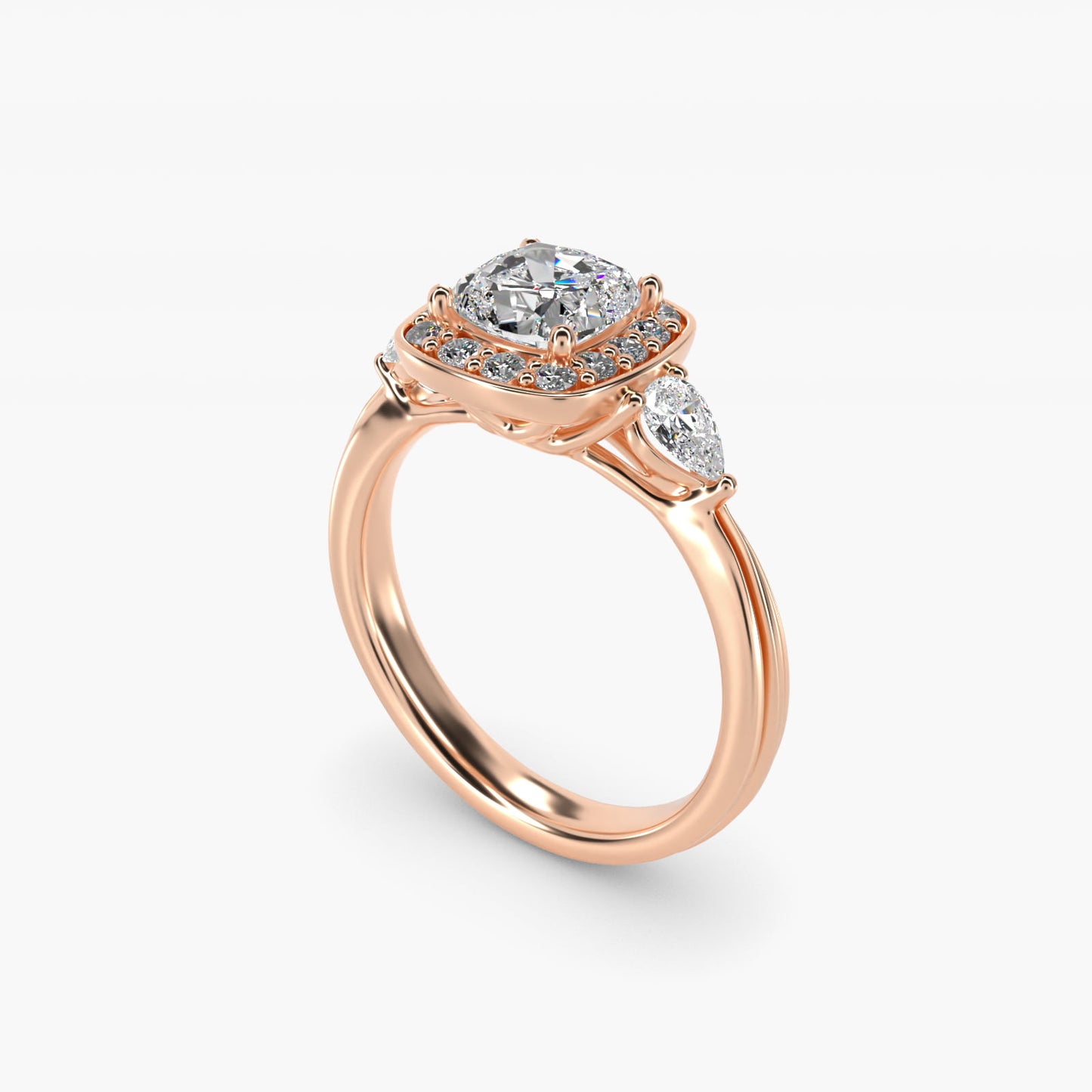 Pear Shape Side Stone Diamond Halo Engagement Ring In 14K Rose Gold By James Allen - Cushion Center