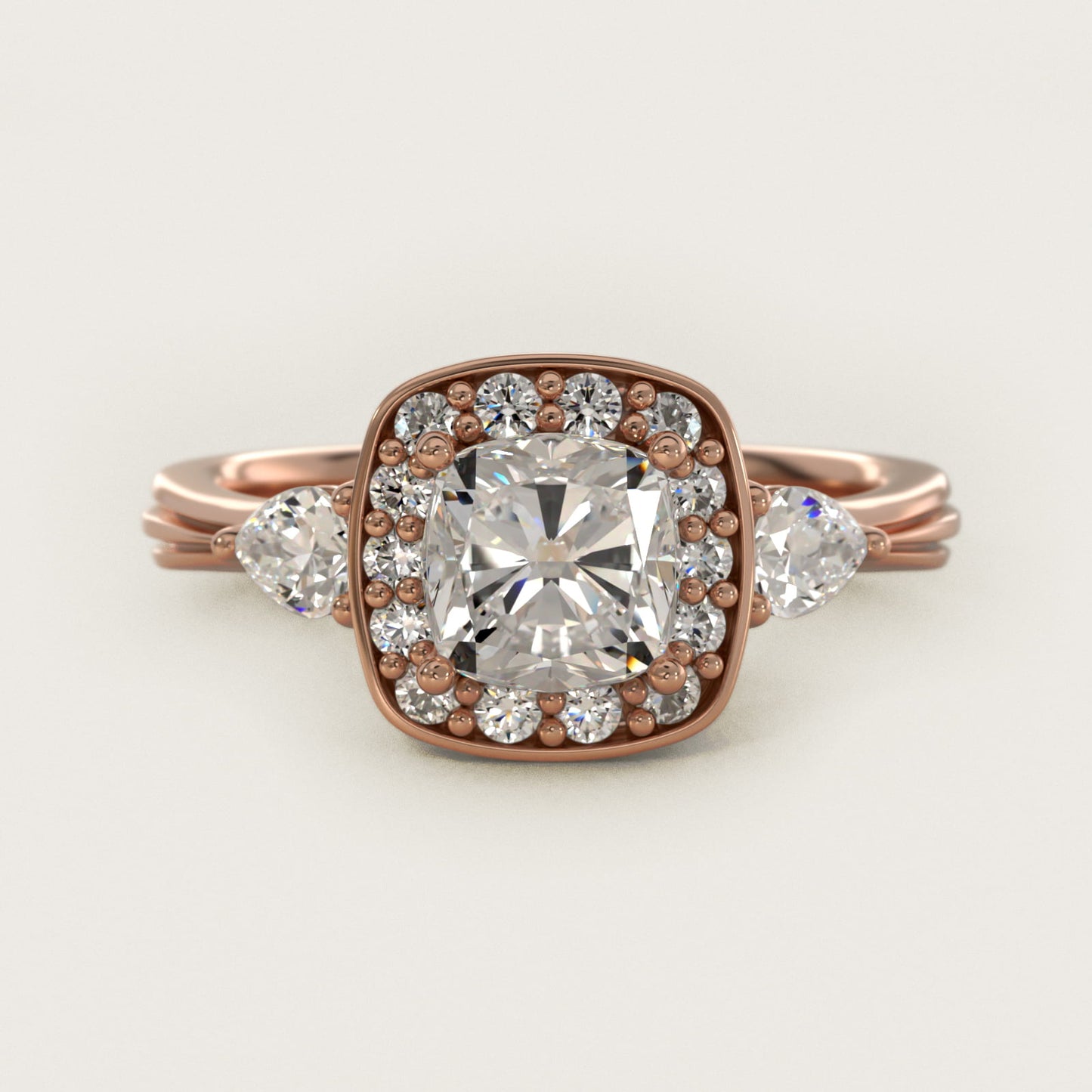 Pear Shape Side Stone Diamond Halo Engagement Ring In 14K Rose Gold By James Allen - Cushion Center