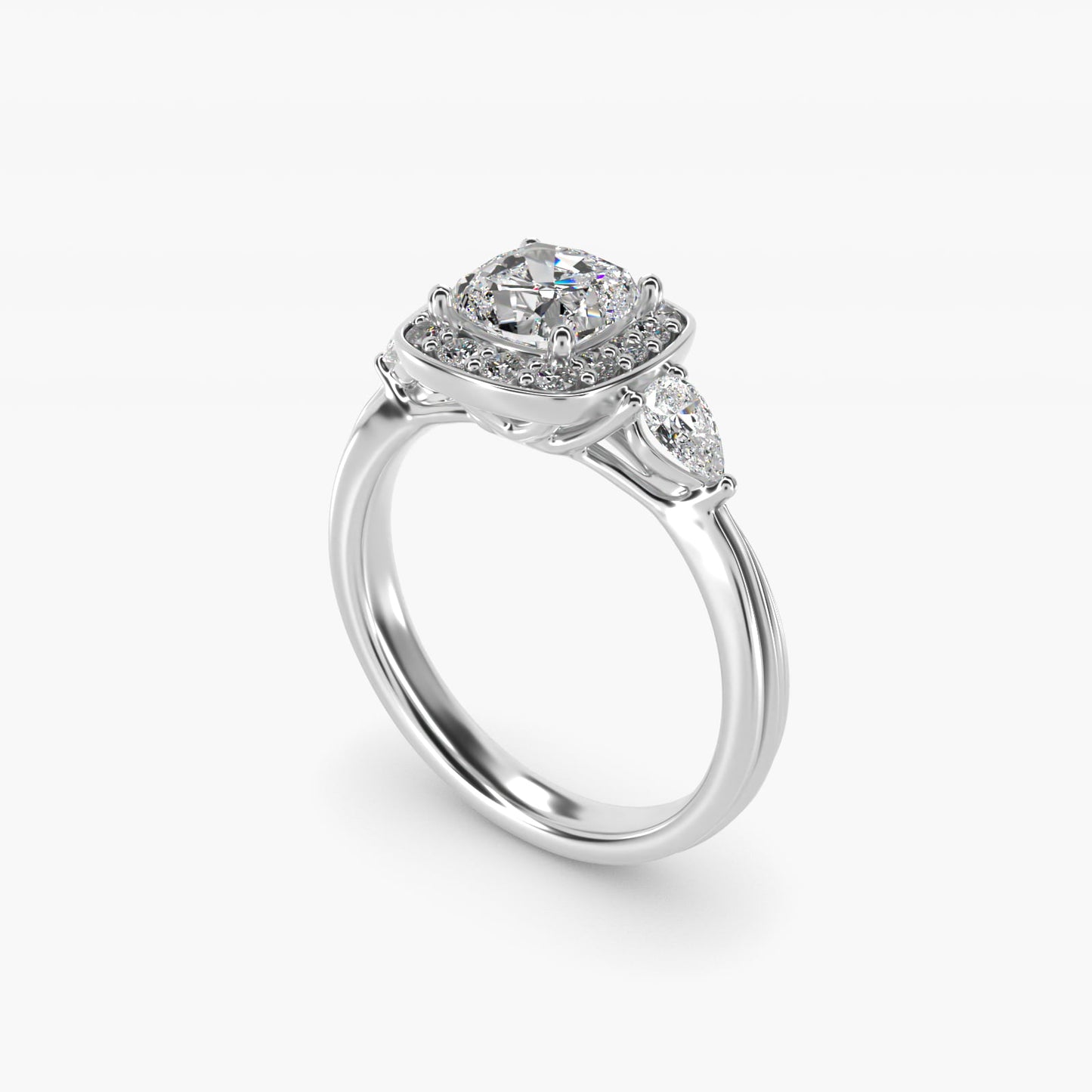 Pear Shape Side Stone Diamond Halo Engagement Ring In 14K White Gold By James Allen - Cushion Center