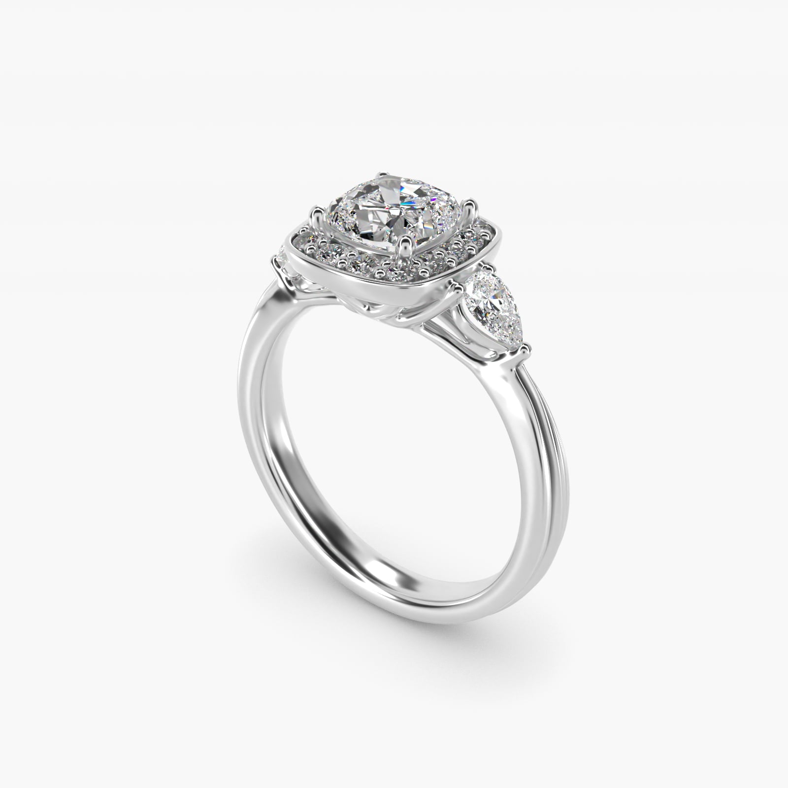 Pear Shape Side Stone Diamond Halo Engagement Ring In 18k White Gold By James Allen - Cushion Center