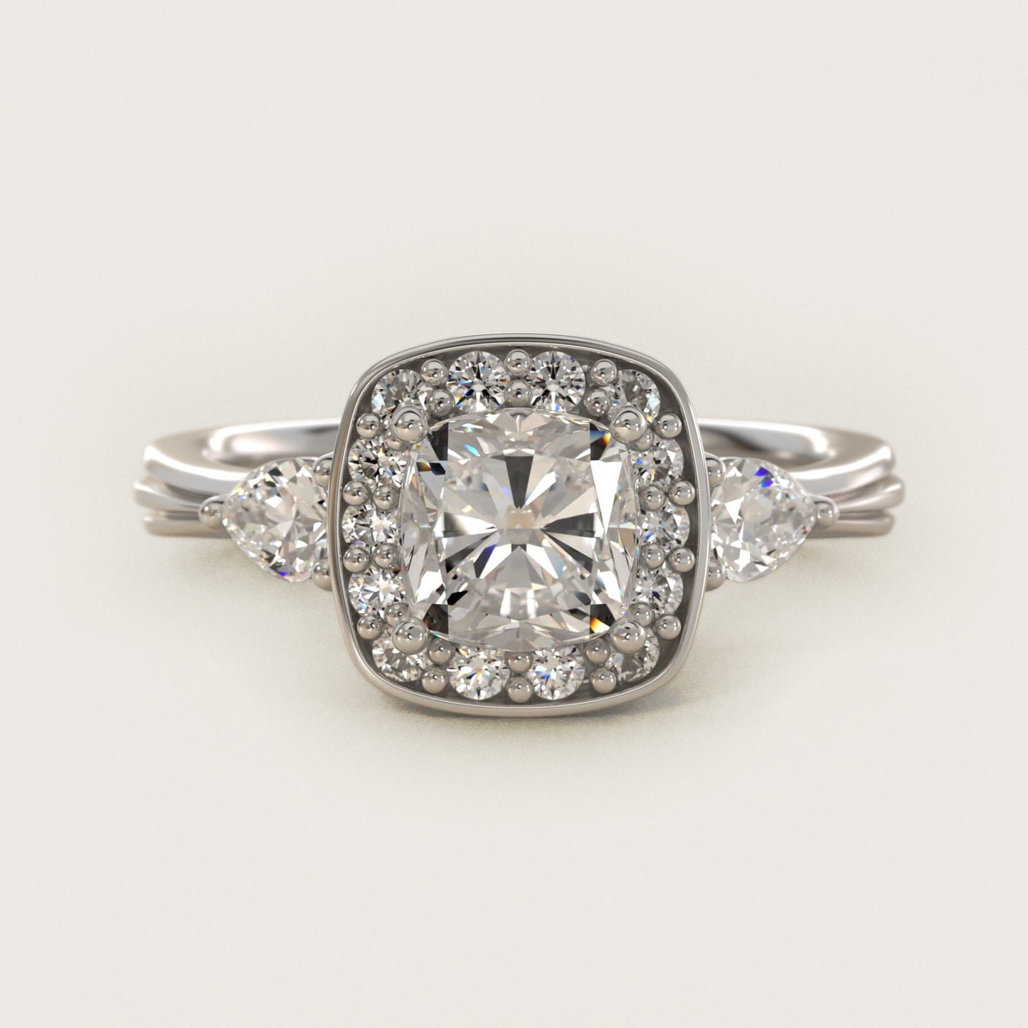 Pear Shape Side Stone Diamond Halo Engagement Ring In 14K White Gold By James Allen - Cushion Center
