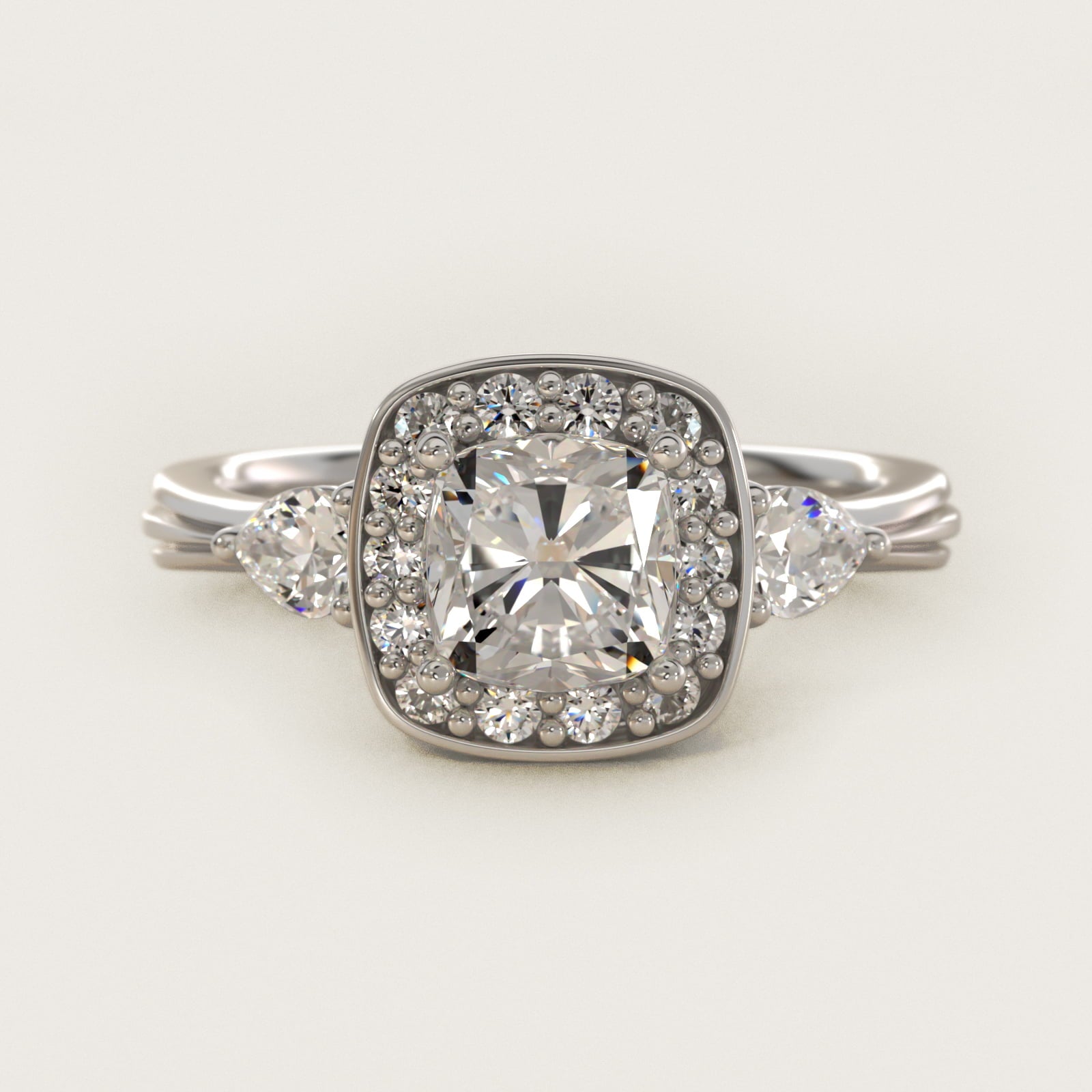 Pear Shape Side Stone Diamond Halo Engagement Ring In 18k White Gold By James Allen - Cushion Center