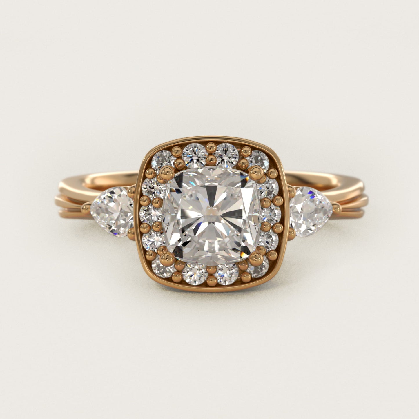 Pear Shape Side Stone Diamond Halo Engagement Ring In 14K Yellow Gold By James Allen - Cushion Center