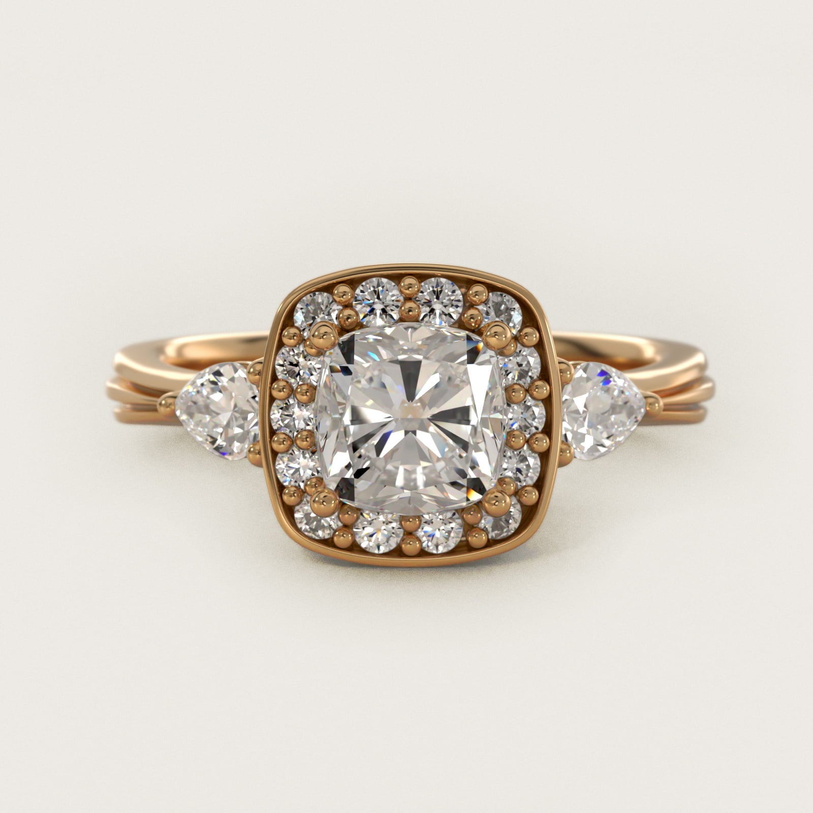 Pear Shape Side Stone Diamond Halo Engagement Ring In 18k Yellow Gold By James Allen - Cushion Center