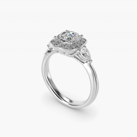 Pear Shape Side Stone Diamond Halo Engagement Ring In Platinum By James Allen - Cushion Center