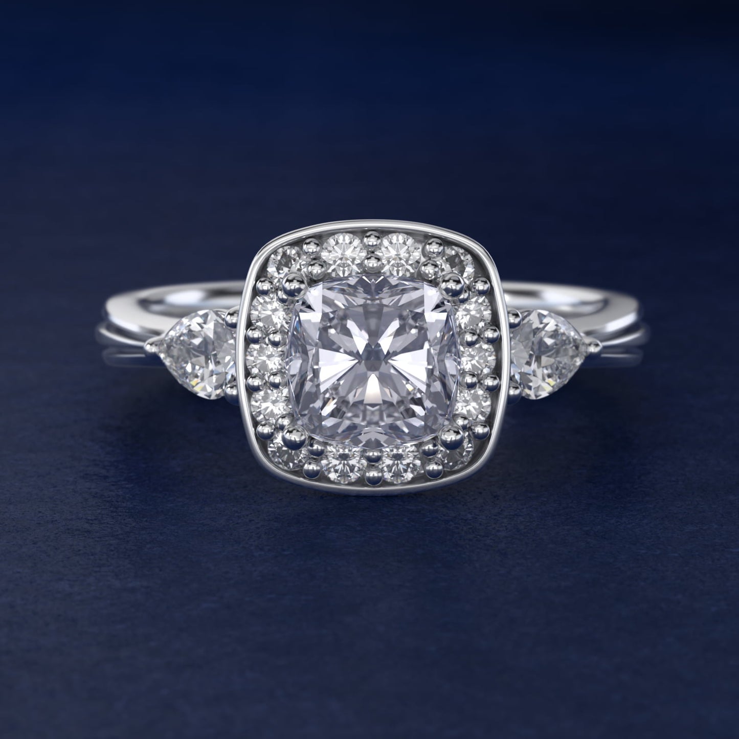 Pear Shape Side Stone Diamond Halo Engagement Ring In Platinum By James Allen - Cushion Center