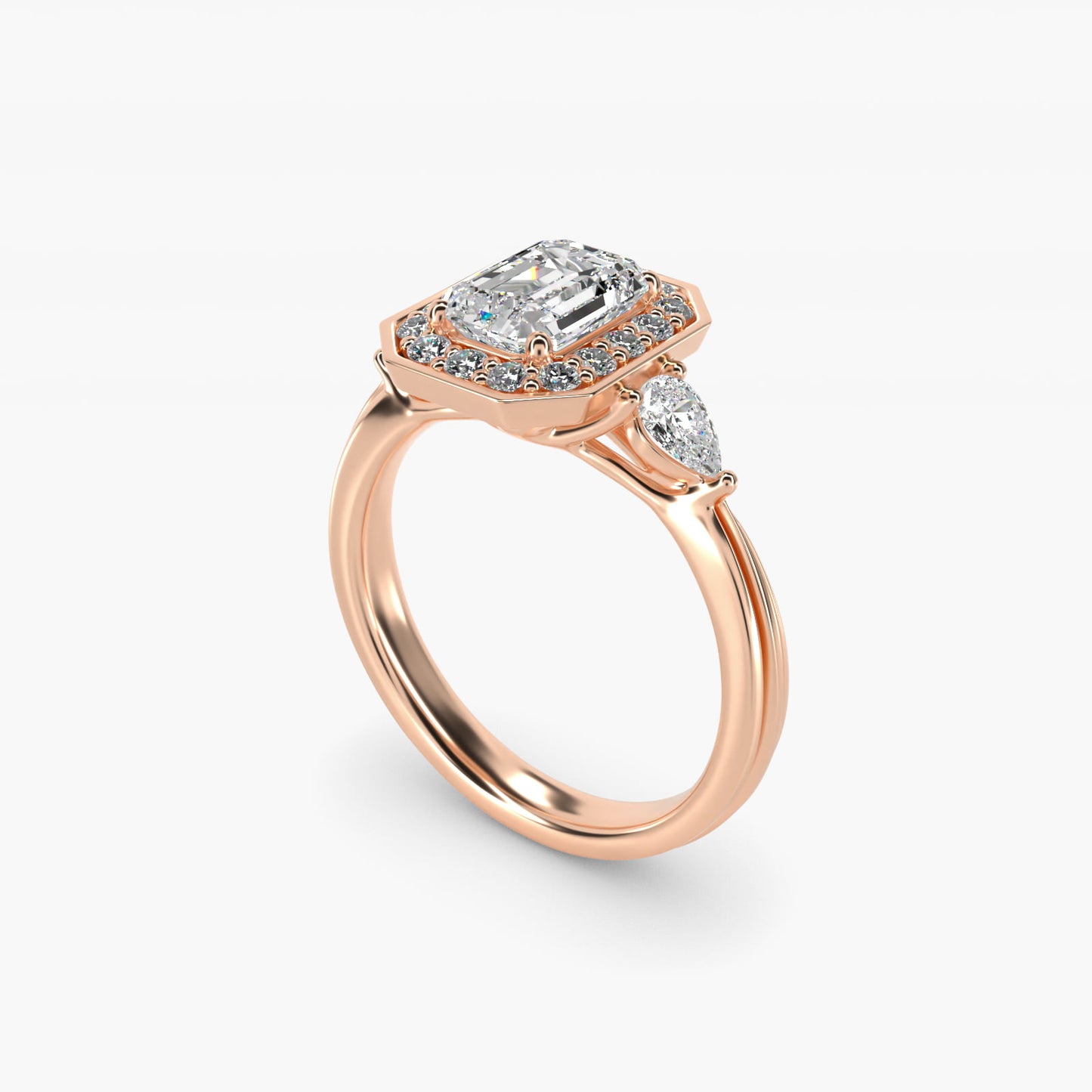 Pear Shape Side Stone Diamond Halo Engagement Ring In 18k Rose Gold By James Allen - Emerald Center