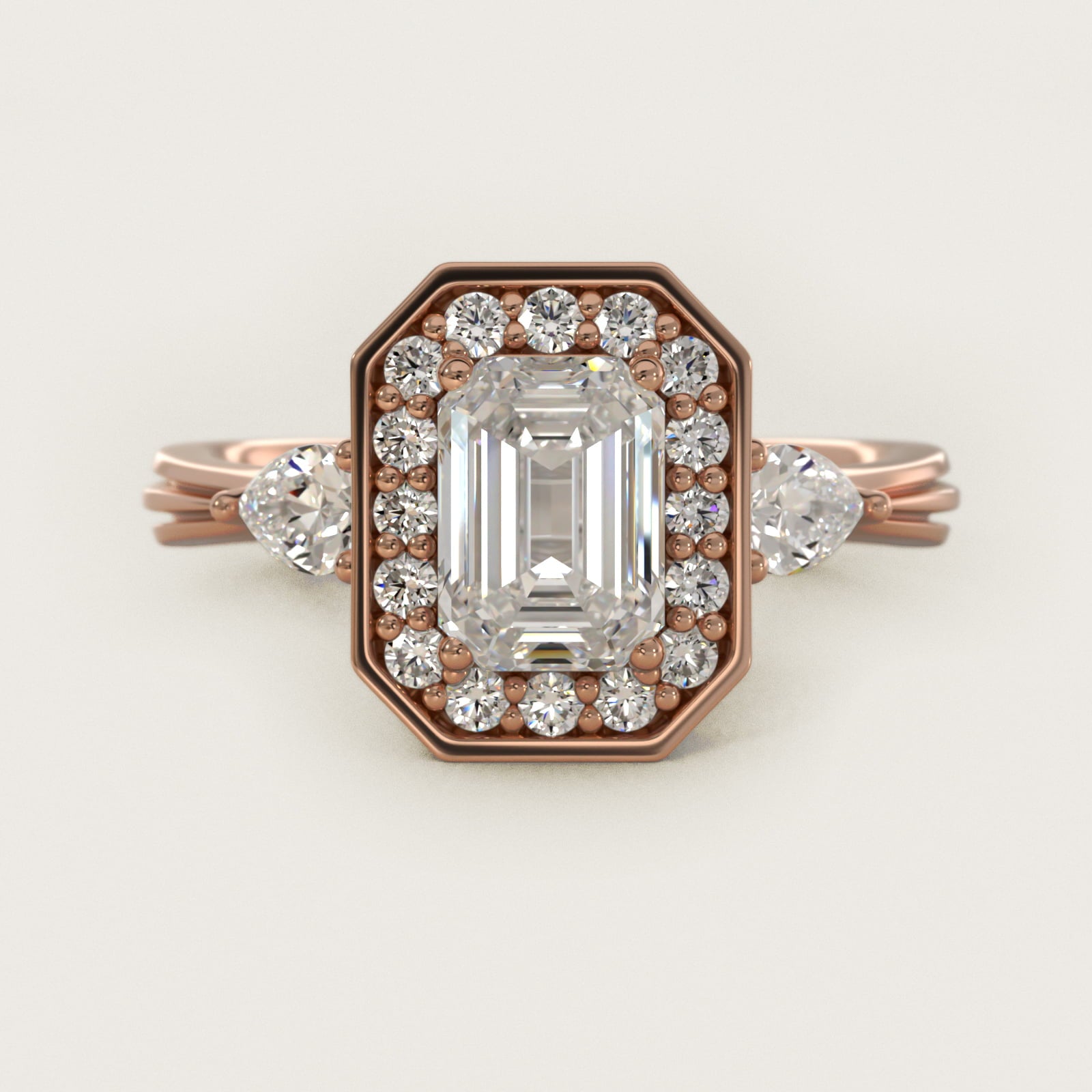 Pear Shape Side Stone Diamond Halo Engagement Ring In 14K Rose Gold By James Allen - Emerald Center