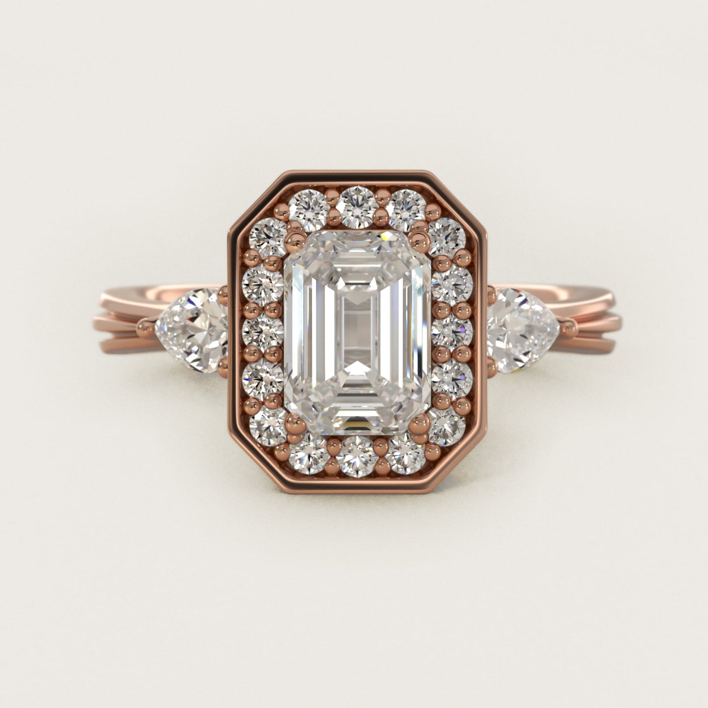 Pear Shape Side Stone Diamond Halo Engagement Ring In 18k Rose Gold By James Allen - Emerald Center