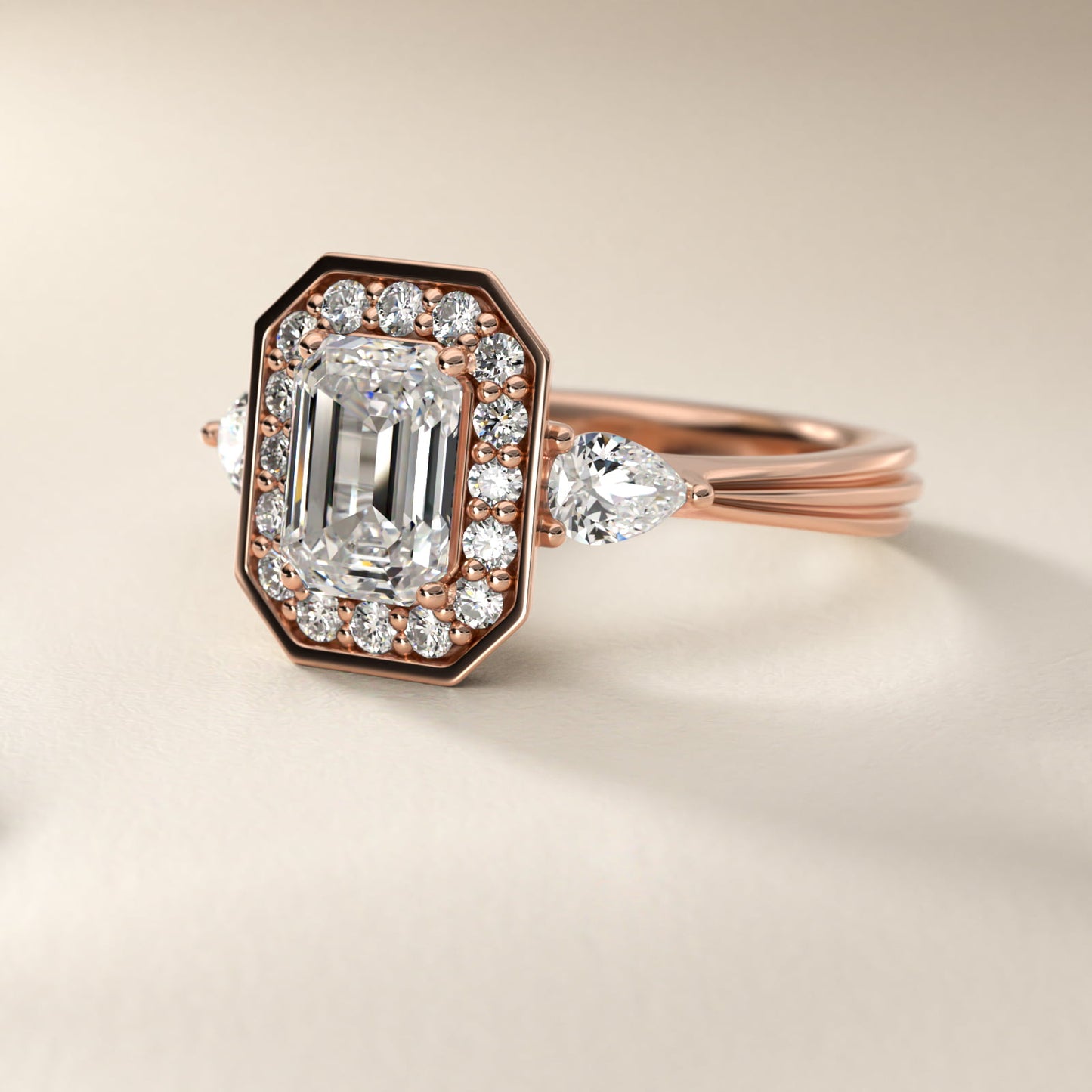 Pear Shape Side Stone Diamond Halo Engagement Ring In 18k Rose Gold By James Allen - Emerald Center