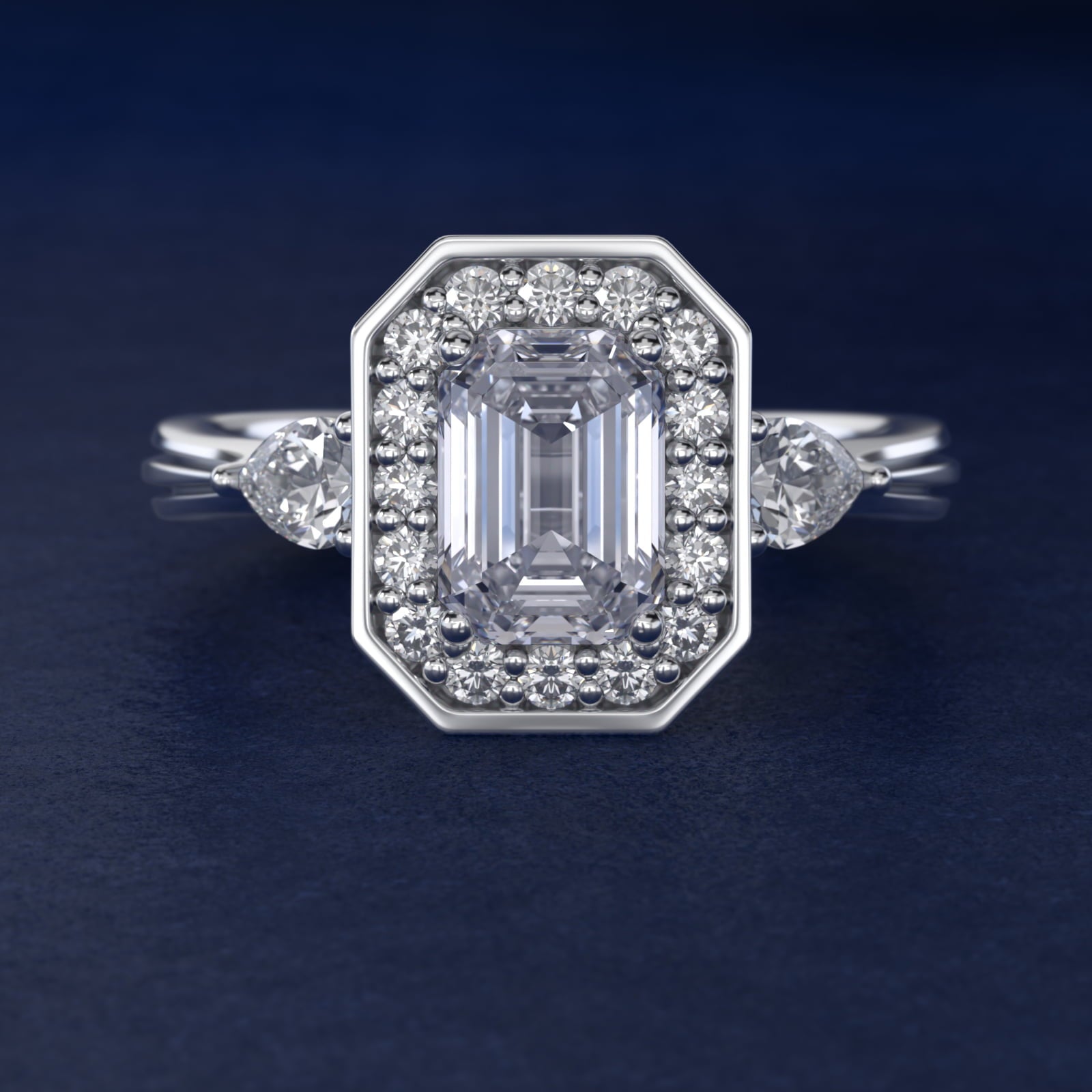 Pear Shape Side Stone Diamond Halo Engagement Ring In 14K White Gold By James Allen - Emerald Center