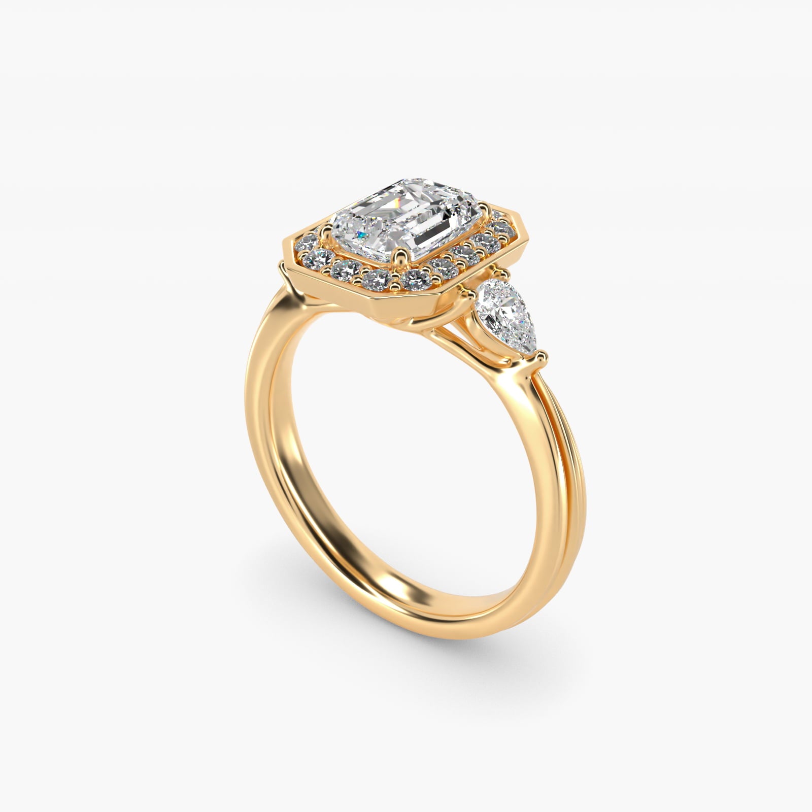 Pear Shape Side Stone Diamond Halo Engagement Ring In 14K Yellow Gold By James Allen - Emerald Center