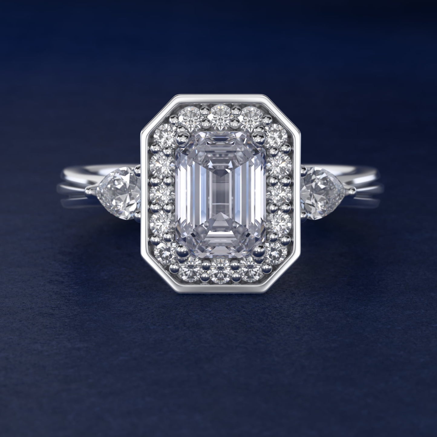 Pear Shape Side Stone Diamond Halo Engagement Ring In Platinum By James Allen - Emerald Center