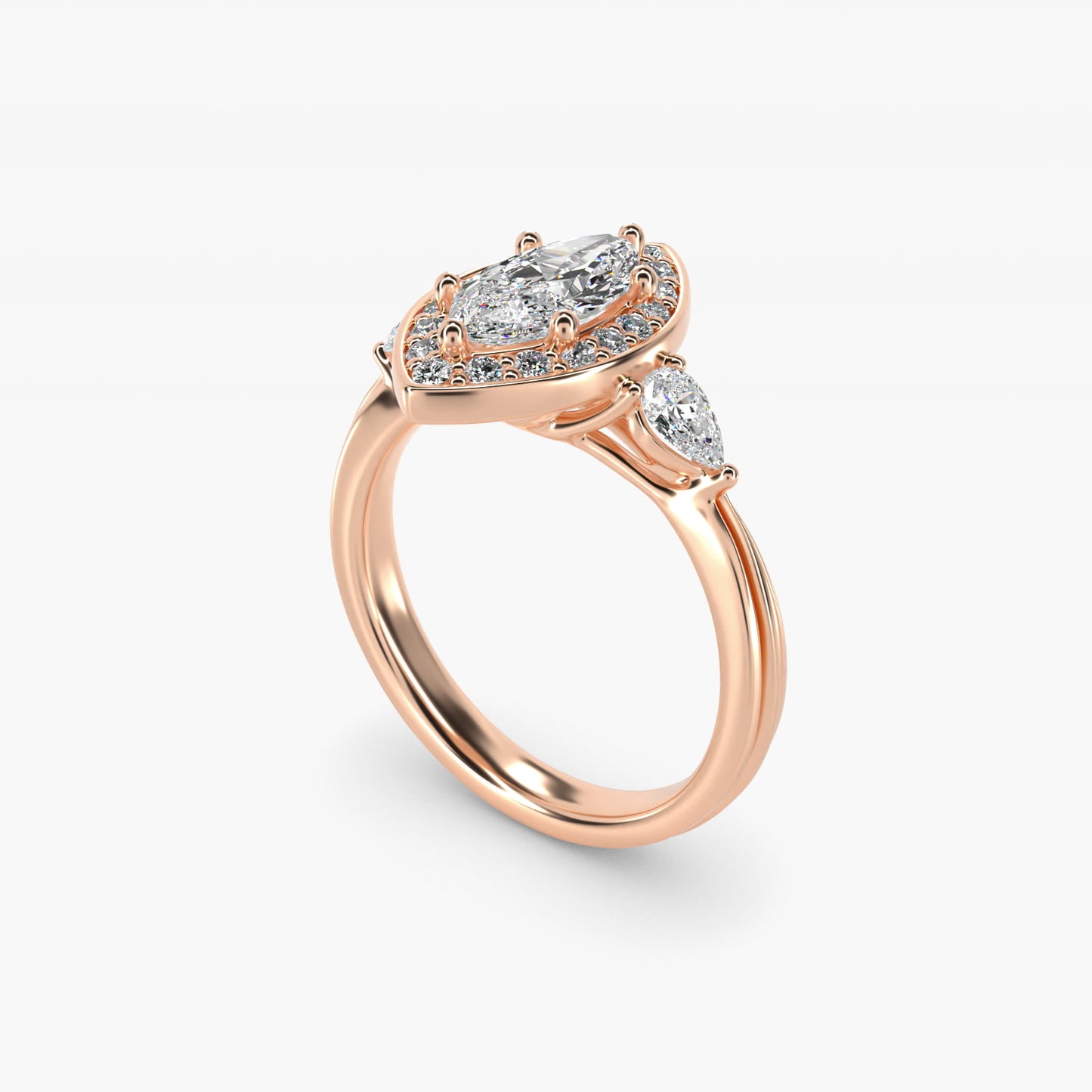 Pear Shape Side Stone Diamond Halo Engagement Ring In 14K Rose Gold By James Allen - Marquise Center