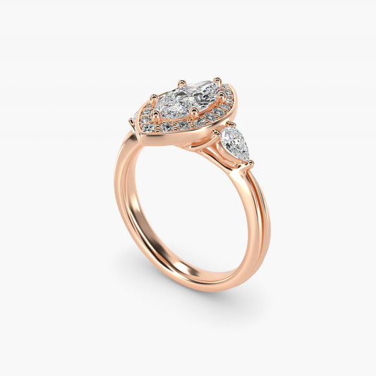 Pear Shape Side Stone Diamond Halo Engagement Ring In 14K Rose Gold By James Allen - Marquise Center