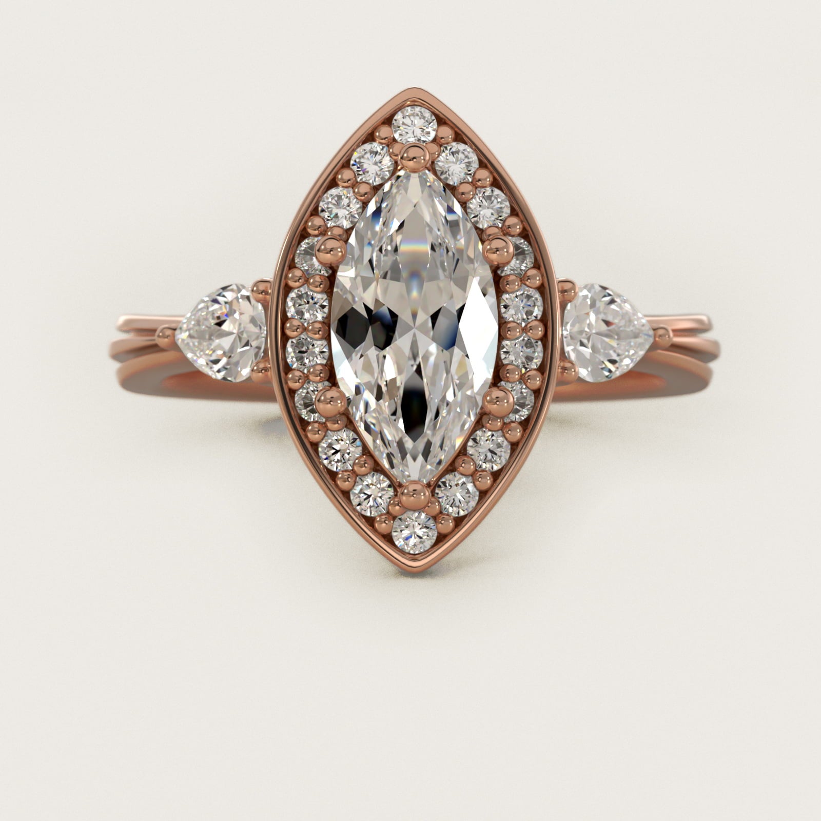 Pear Shape Side Stone Diamond Halo Engagement Ring In 14K Rose Gold By James Allen - Marquise Center