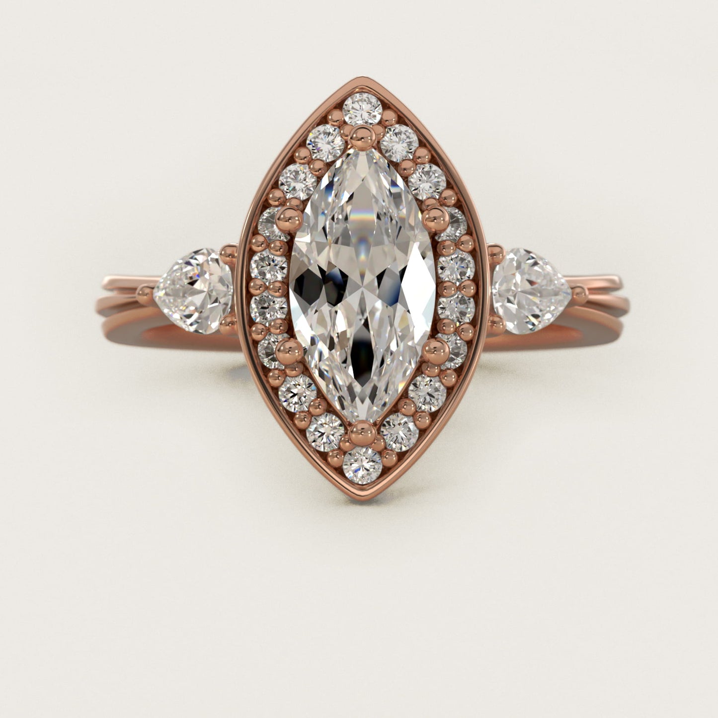 Pear Shape Side Stone Diamond Halo Engagement Ring In 18k Rose Gold By James Allen - Marquise Center