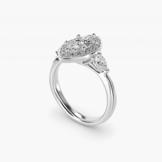 Pear Shape Side Stone Diamond Halo Engagement Ring In 14K White Gold By James Allen - Marquise Center
