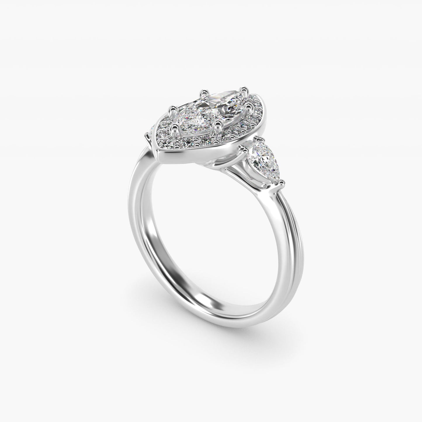 Pear Shape Side Stone Diamond Halo Engagement Ring In 18k White Gold By James Allen - Marquise Center
