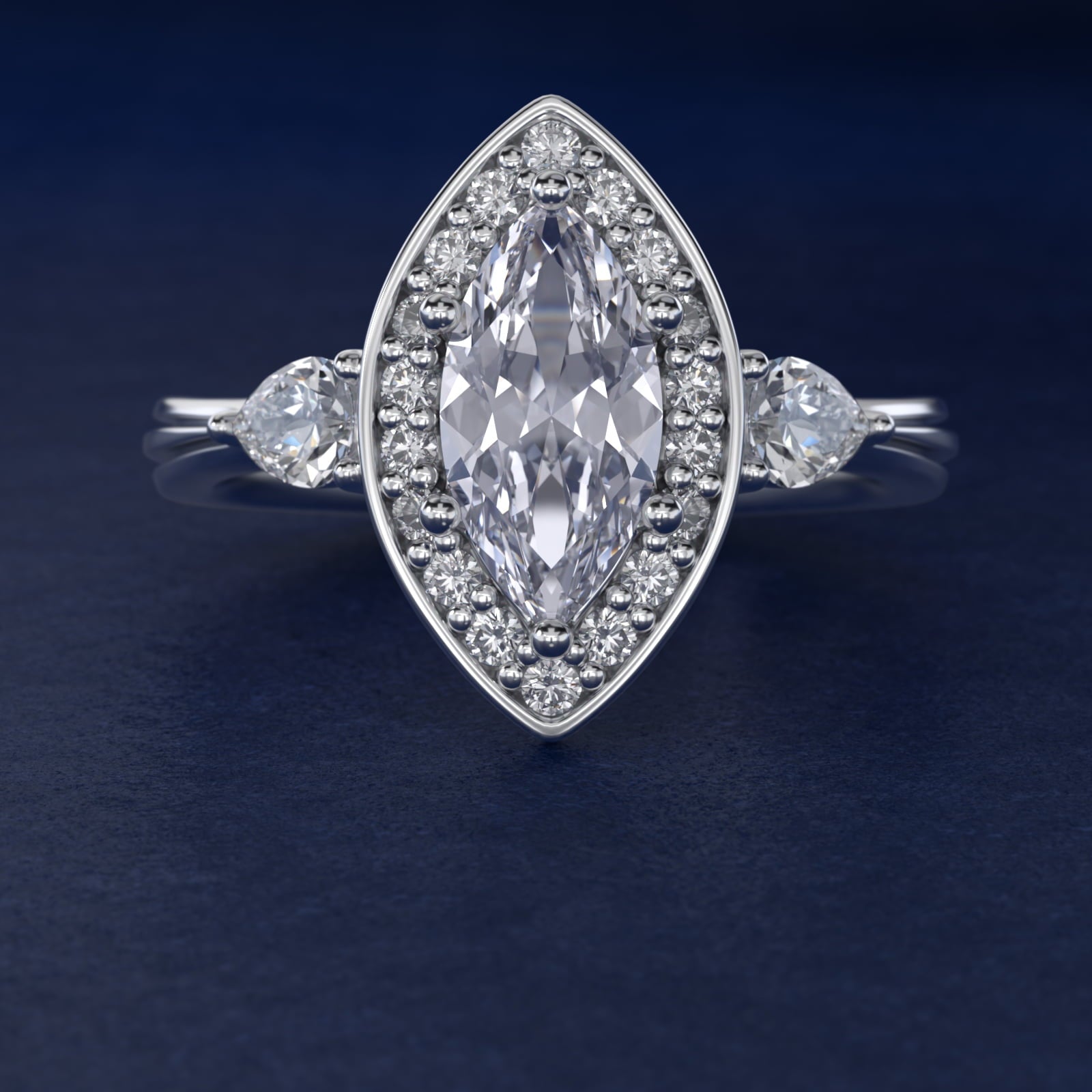 Pear Shape Side Stone Diamond Halo Engagement Ring In 14K White Gold By James Allen - Marquise Center