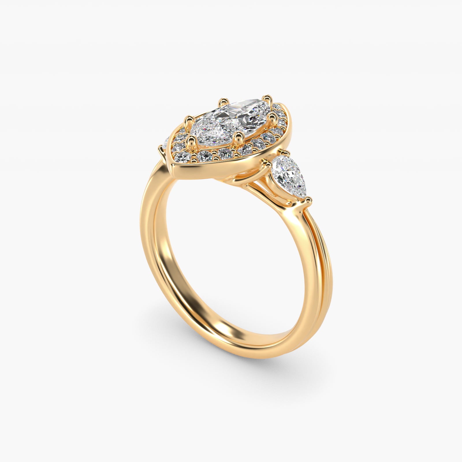 Pear Shape Side Stone Diamond Halo Engagement Ring In 14K Yellow Gold By James Allen - Marquise Center