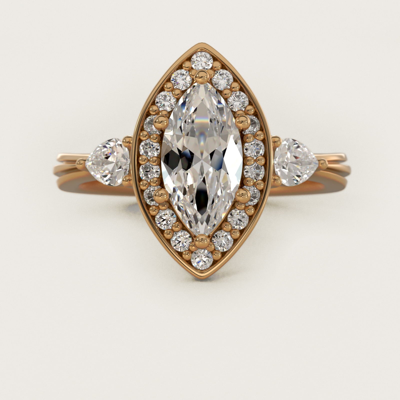 Pear Shape Side Stone Diamond Halo Engagement Ring In 18k Yellow Gold By James Allen - Marquise Center